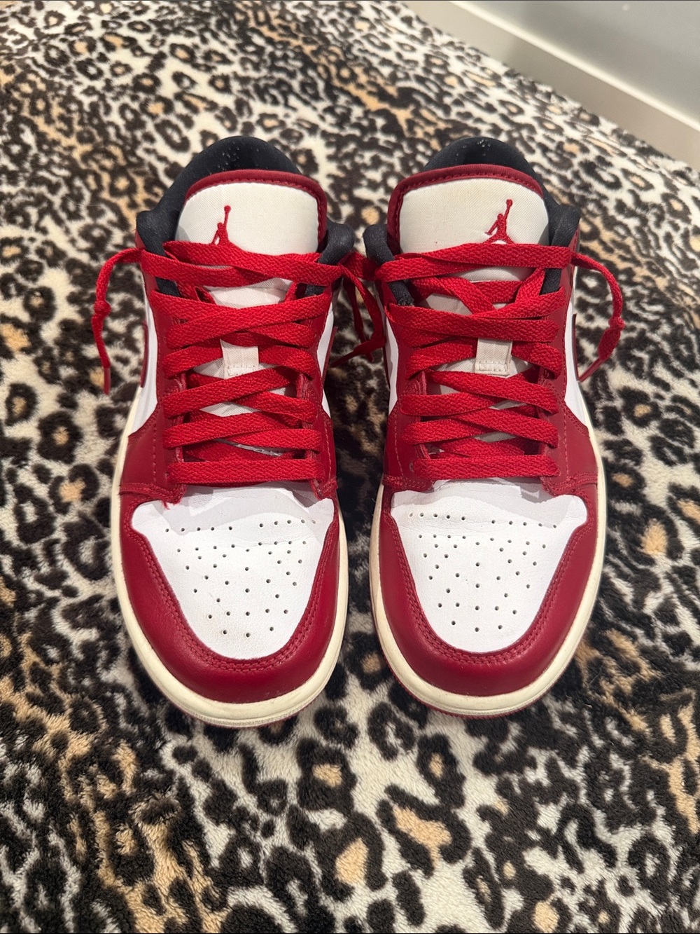 Jordan Low-Top Sneakers in White and Red with Black Accents